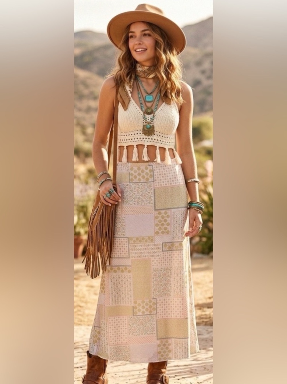 See You Monday Patchwork Floral Seashell Maxi Skirt M Boho Cottagecore NWOT
